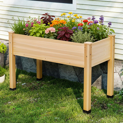AMERLIFE Raised Garden Bed, 48x30x24 Inches Elevated Wood Planter Box with Bed Liner, Legs, Divider, Drainage Holes, Stand for Backyard, Patio, 200 Lb Capacity - Light Wood