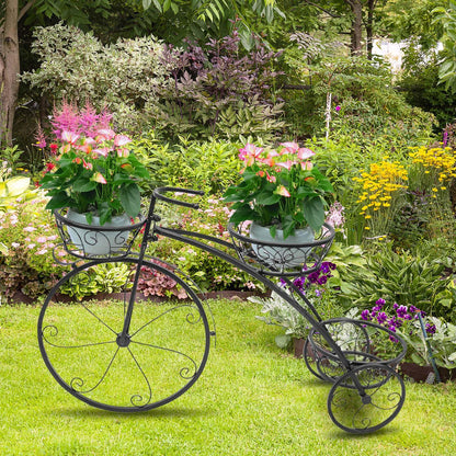 3 Tier Bicycle Planter Stand, Metal Tricycle Flower Pot Holder Hand Painted for Outdoor Garden Yard Patio Balcony Decoration (Black)