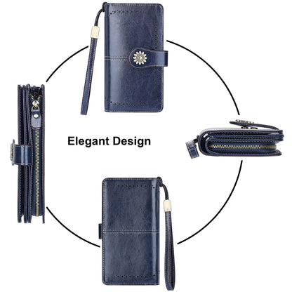 Lavemi Womens Large Capacity Genuine Leather RFID Blocking Wallets Wristlet Clutch Card Holder(1- Blue)