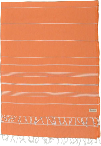 Bersuse Towels Anatolia XL Beach Blanket Throw Blanket Turkish Towel 100% Cotton Extra-Large Quick-Dry Lightweight Premium Peshtemal Towel - 61x82 Inches, Orange (Set of 6)