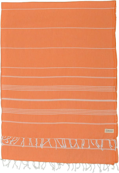 Bersuse Towels Anatolia XL Beach Blanket Throw Blanket Turkish Towel 100% Cotton Extra-Large Quick-Dry Lightweight Premium Peshtemal Towel - 61x82 Inches, Orange
