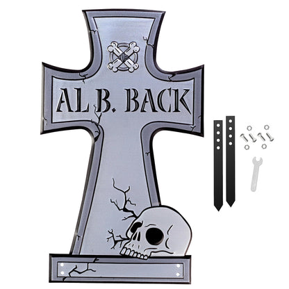 3-D Metal Halloween Ghost XL 17" Tombstone w Stakes -AL B Back- Durable, Rustproof, UV Raised Printing- Upgrade Your Haunted House Mansion Cemetary Lawn Decor- No More Flimsy Foam Graveyards