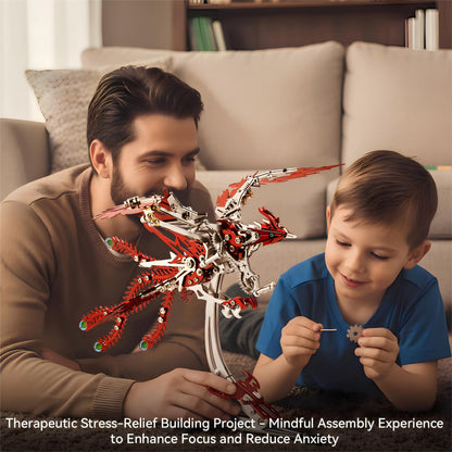 Gold-Plated Metal Phoenix Model Kit - 3D Stainless Steel Mythical Bird Puzzle for Adults - Mechanical Firebird Figurine - Steampunk Kinetic Art Sculpture - Home Decor Gift(Phoenix-Red)
