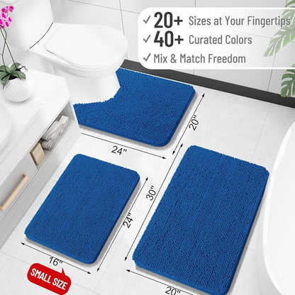 OLANLY Large Bathroom Rugs 50x30, Soft Absorbent Chenille Bath Rugs, Rubber Backing Quick Dry, Machine Washable Bath Mats for Bathroom Floor, Tub and Shower, Home Decor Accessories, Deep Navy Blue