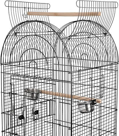 63.5" Rolling Bird Cage Open Top Large Iron Cage for Quaker Parrot Cockatiel Sun Parakeet Green-Cheek Conure with Rolling Stand & Storage Shelf