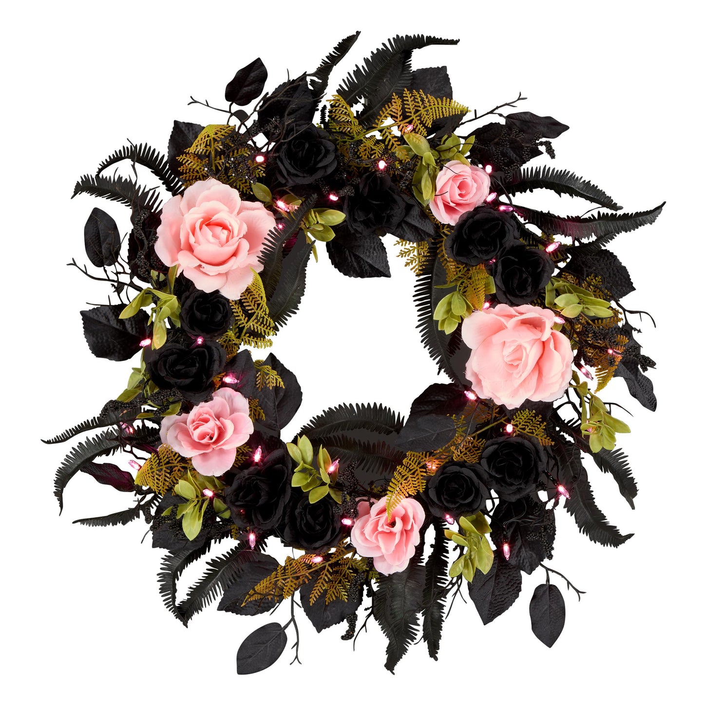 National Tree Company, 24inch Artificial Cute and Creep Halloween Wreath, 40 Pink LED Lights