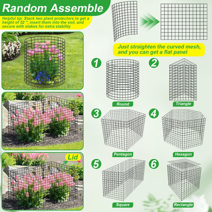 6 Pack Plant Protector from Animals,16" x 12" Wire Garden Plant Protectors,18pcs Pre-Bent Metal Mesh Plant Protectors with Zip Tie and Stake, Garden Plant Cage for Flower Vegetable to Keep Animals Out
