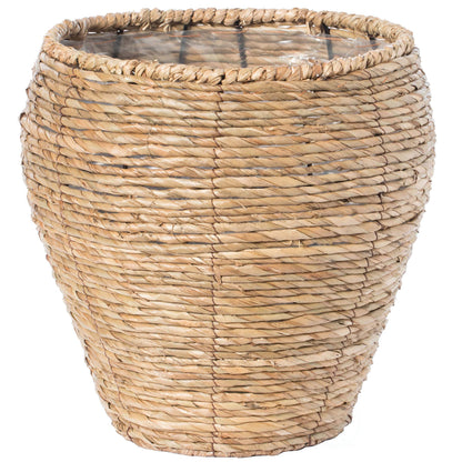 Woven Round Flower Pot Planter Basket with Leak-Proof Plastic Lining - Medium
