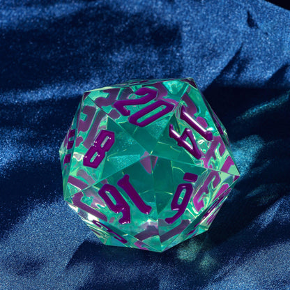 Poludie 55mm 20 Sided DND Dice, Giant D20 D&D Polyhedral Dice Large D20 with Die Gift Box for Dungeons and Dragons, RPG Table Games (Transparent Green/Purple Numbers)