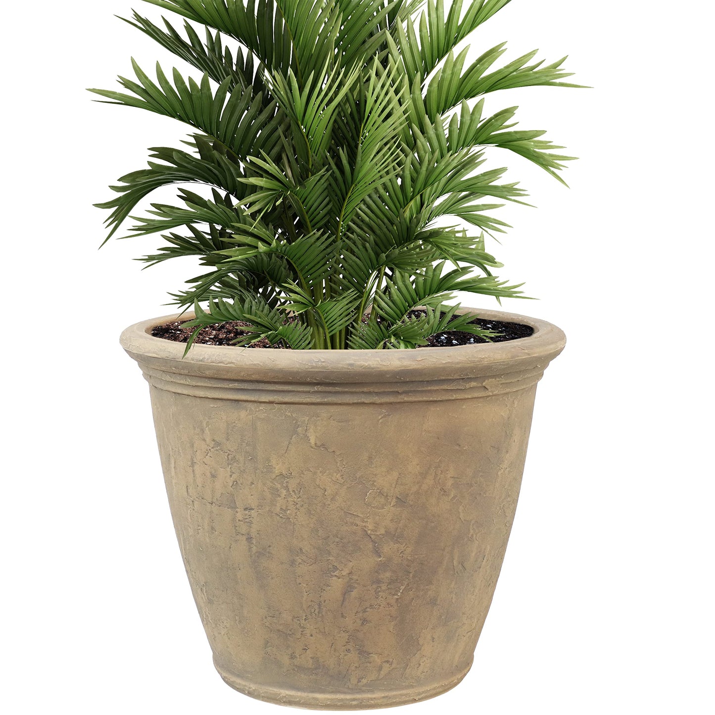 Sunnydaze 24-Inch Anjelica Large Plastic Pot for Plants - Outdoor Double-Walled Large Plastic Planter with Drillable Drainage Holes - Beige