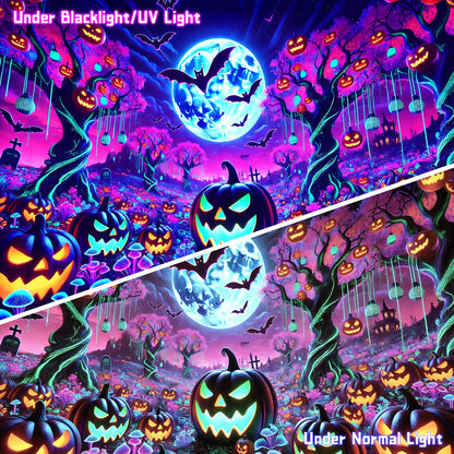 AOHMPT Glow-in-the-Dark Halloween Tapestry - UV Reactive Black Light Wall Hanging Decor for Spooky Parties, Bedroom, Living Room (Pumpkin-Bat, 79L x 59W, Unframed)