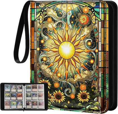 for 9 Pocket Card Binder for MTG, TCG, Game Cards Holds 900 Cards - Large Capacity Trading Card Collection Album Folder with Zipper for Men Boys Teens Sun Design for Sports Card