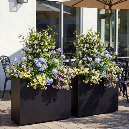 38"X13" X 30" Outdoor Planter Block Tall Rectangular Skinmy, Black Metal Patio Planters for Privacy Screen Planter Box Front Porch Adjustable with Drainage Holes & Rust-Proof Coatin (Black, 1)