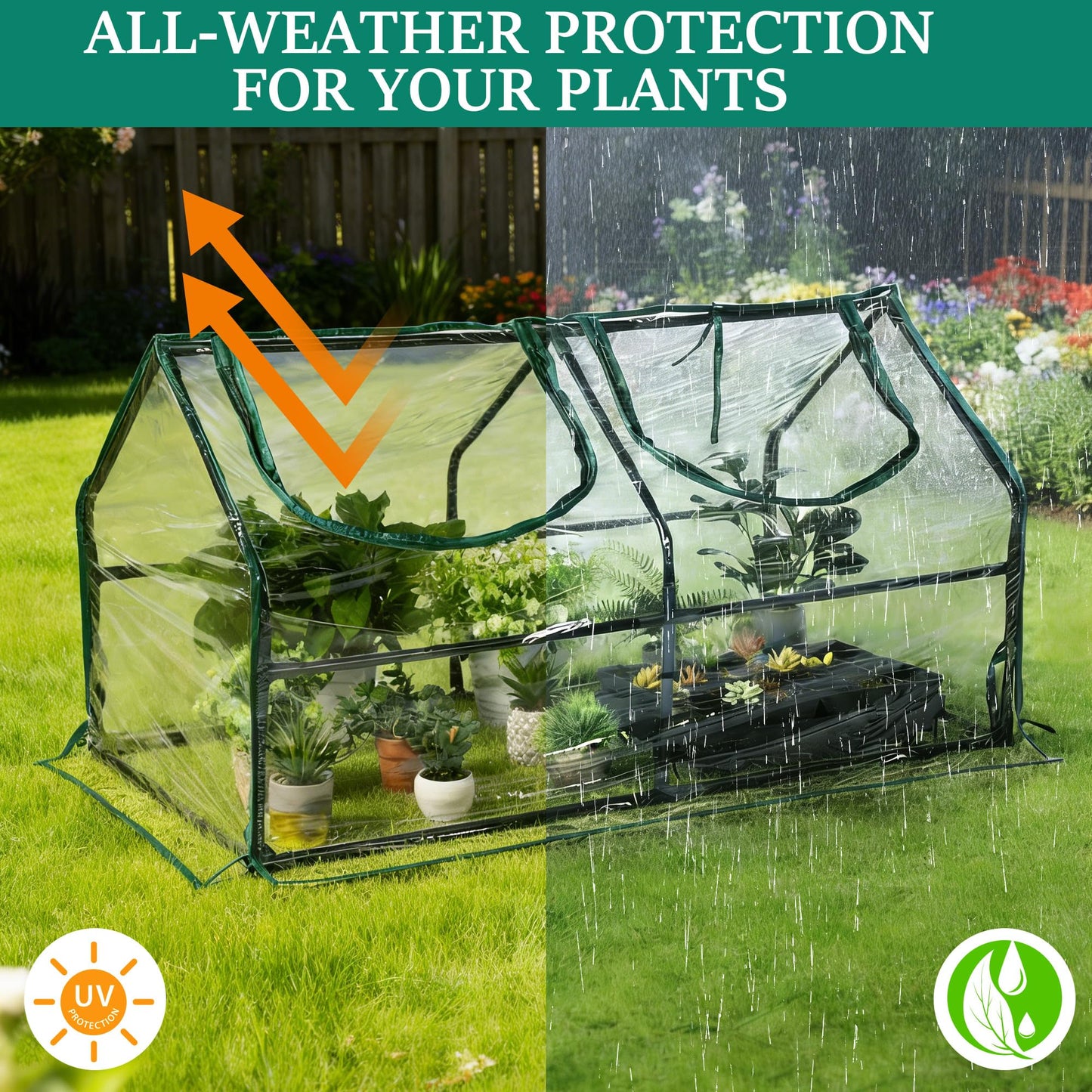 Meonum Mini Greenhouse with Grow Light, 47.2" L x 23.6" L x 23.6" W Portable Greenhouses Waterproof UV-Resistant for Indoor/Outdoor Seed Starting (House Shape)