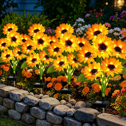 VOOKRY Solar Lights Outdoor, 4 Pack with 24 Sunflower Lights, Waterproof Solar Flowers Garden Decor, Birthday Gifts for Mom Women Grandma, Sunflowers Yard Decoration for Lawn Backyard Patio Flowerbed