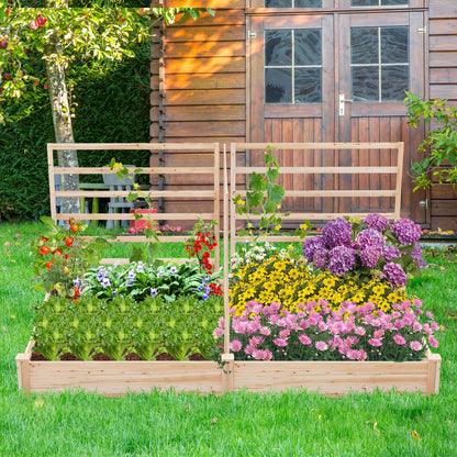 Giantex Raised Garden Bed with 3 Trellises, 88"L x 45"W x 43"H, Set of 2 Wood Planter Box for Vegetables Flowers Herbs Fruits Climbing Plants Cucumber, Easy Assembly, Outdoor Rectangular Raised Beds