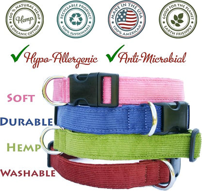 Hemp Corduroy Dog Collar - No Pattern (1" Extra Large, Red)