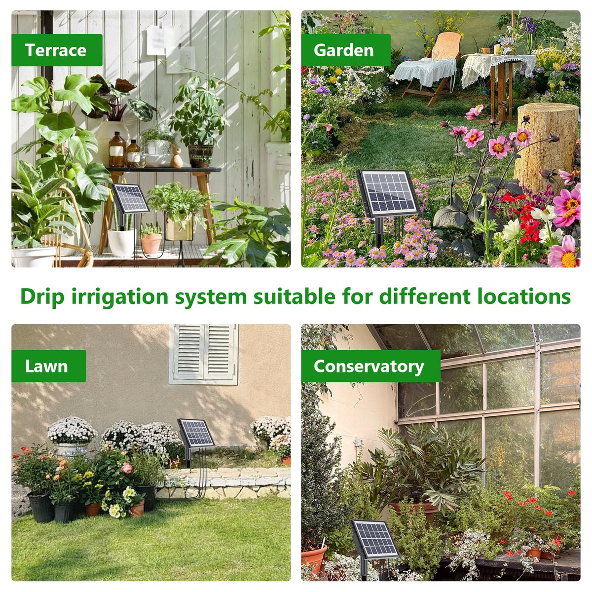 HEKIWAY 49FT Solar Drip Irrigation System, Auto Watering Kit for 15 Pots, Solar-Powered Plant Watering, 25 Timer Modes, 900ml/min Flow Indoor/Outdoor Garden, Balcony & Patio Irrigation System