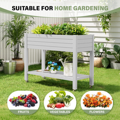 WTFGO Elevate 33.7" Tall Raised Garden Bed with Wheels, Divisible Resin Planter Box with Drainage Gauge & Storage Shelf, Herb Planter for Garden Patio Backyard, Ashen (33.7" h)