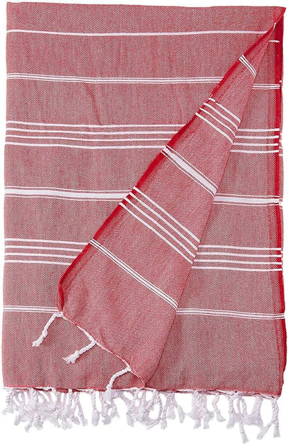 Bersuse Towels Anatolia XL Beach Blanket Throw Blanket Turkish Towel 100% Cotton Extra-Large Quick-Dry Lightweight Premium Peshtemal Towel - 61x82 Inches, Red (Set of 6)