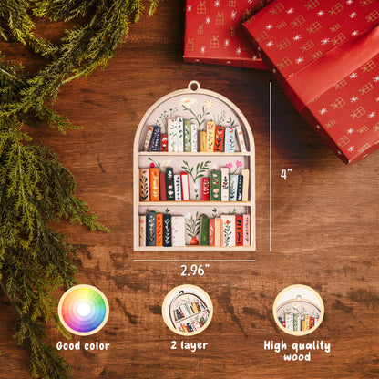 Bookshelf Ornament for Book Lovers 2026 – 2 Layer Wooden Book Ornament – Book Lover Gift for Women Readers – Bookshelf Christmas Tree Decor – Gifts for Book Lovers, Women, Librarian, Nerd, Bookish