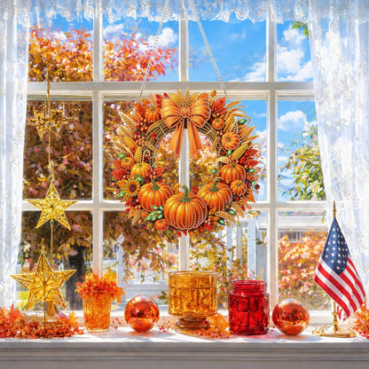 Eiflow Acrylic Diamond Art Hanging Kit for Adults Pumpkin Wreath, DIY Diamonds Painting Door Hanger Board Kit, Special Crystal Diamond Art Painting Pendant Ornament (Fall Wreath)