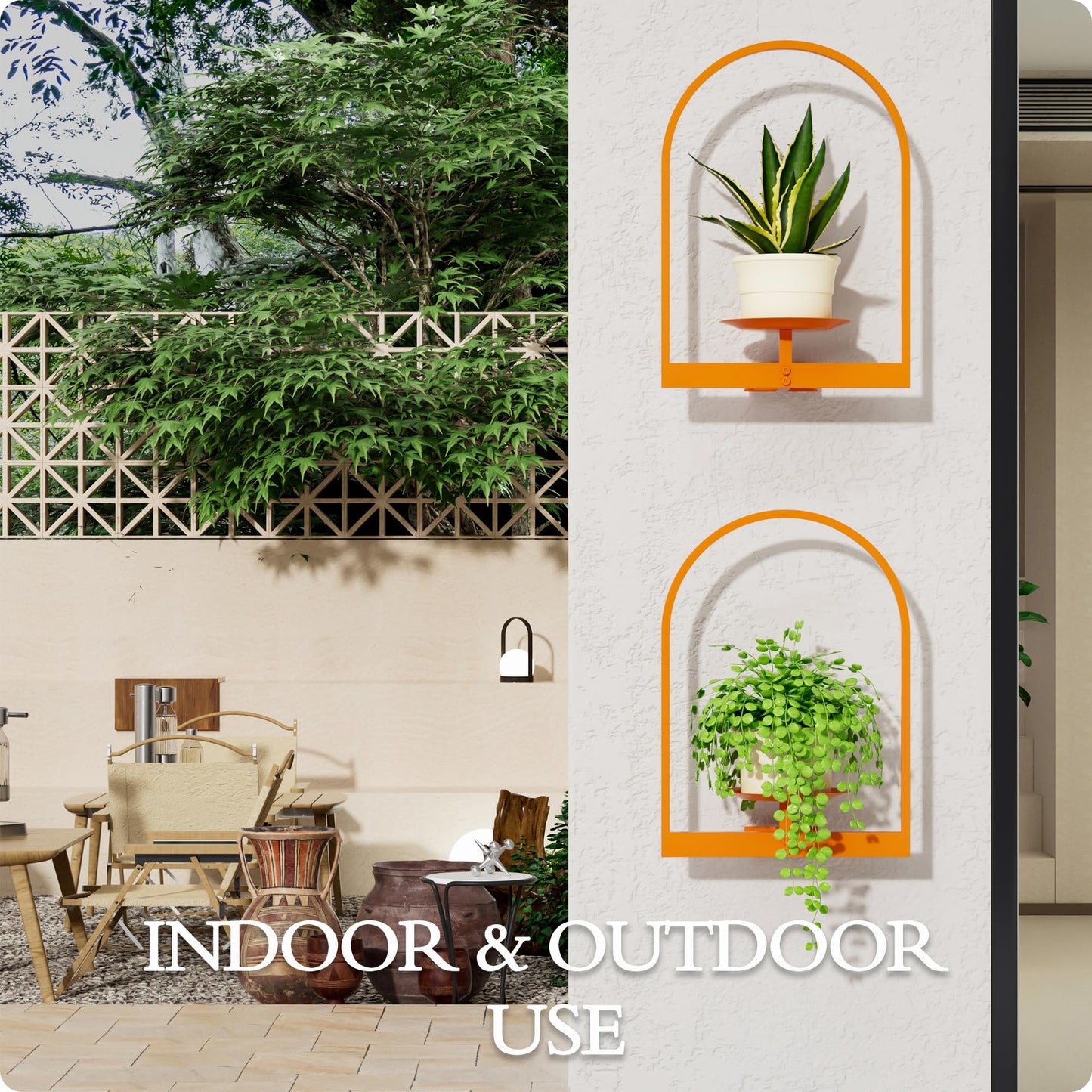 BUTUNITA Orange Metal Wall Plant Holder - 2-Pack Wall Mounted Plant Stands and Hanging Holders for Indoor Planter and Flower Pot - Arch Decor Shelf for Plant Storage (Pot Not Included)