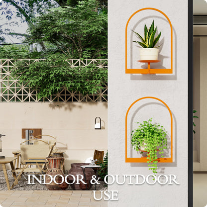 BUTUNITA Orange Metal Wall Plant Holder - 2-Pack Wall Mounted Plant Stands and Hanging Holders for Indoor Planter and Flower Pot - Arch Decor Shelf for Plant Storage (Pot Not Included)