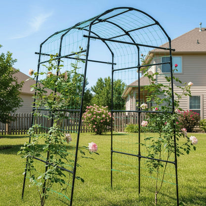 BAXAM Garden Trellis Arch 7FT PP-Coated Stainless Steel Metal Extra Tall Cucumber Trellis Arch Garden Arch Trellis for Climbing Plants Outdoor Vegetable Trellis with Trellis Netting