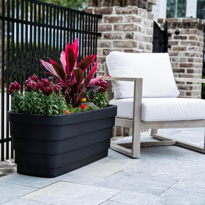 Step2 Wave Trough Planter, Large Planters for Outdoor Plants, Gardening and Flower Pot for Patio or Porch, Efficient Drainage, Durable Plastic, Black, 2-Pack