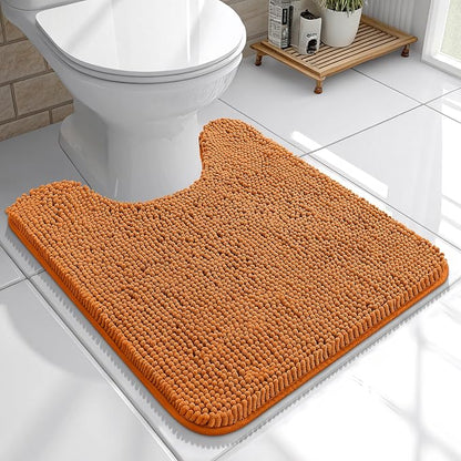 OLANLY Toilet Rugs U-Shaped 20x20, Extra Soft Absorbent Chenille Contour Bathroom Rugs for Toilet, Dry Quickly, Machine Washable, Non-Slip Bath Mat, Clay