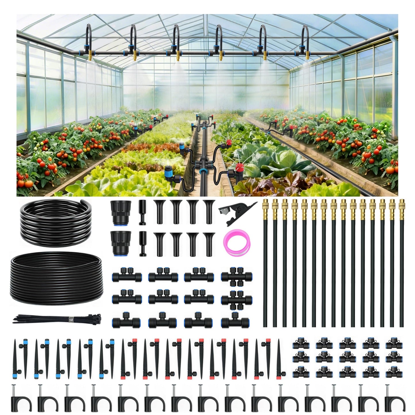 Drip Irrigation Kit for Garden, Automatic Watering System with Quick Connect Fittings, Adjustable Spray Nozzles, Water Saving Irrigation System for Yard, Greenhouse, Lawn & Potted Plants (140FT)