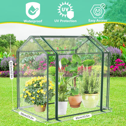 Mini Greenhouse for Indoor Outdoor Plants, Durable Green House with Roll-up Zipper Door，Grow Plant House Tent with Transparent PVC Cover 33.5”x23.2”x32.5”