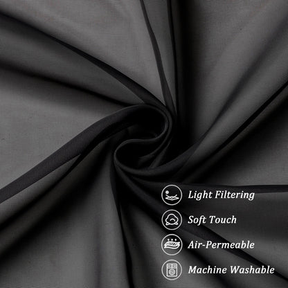 Chyhomenyc Black Sheer Scarf Valances for Windows 216 Inch Extra Long, Window Scarf Drapes Rod Pocket Backdrop for Wedding Arch Draping/Party/Canopy Bed/Living Room, 2PC, 18 Feet Length