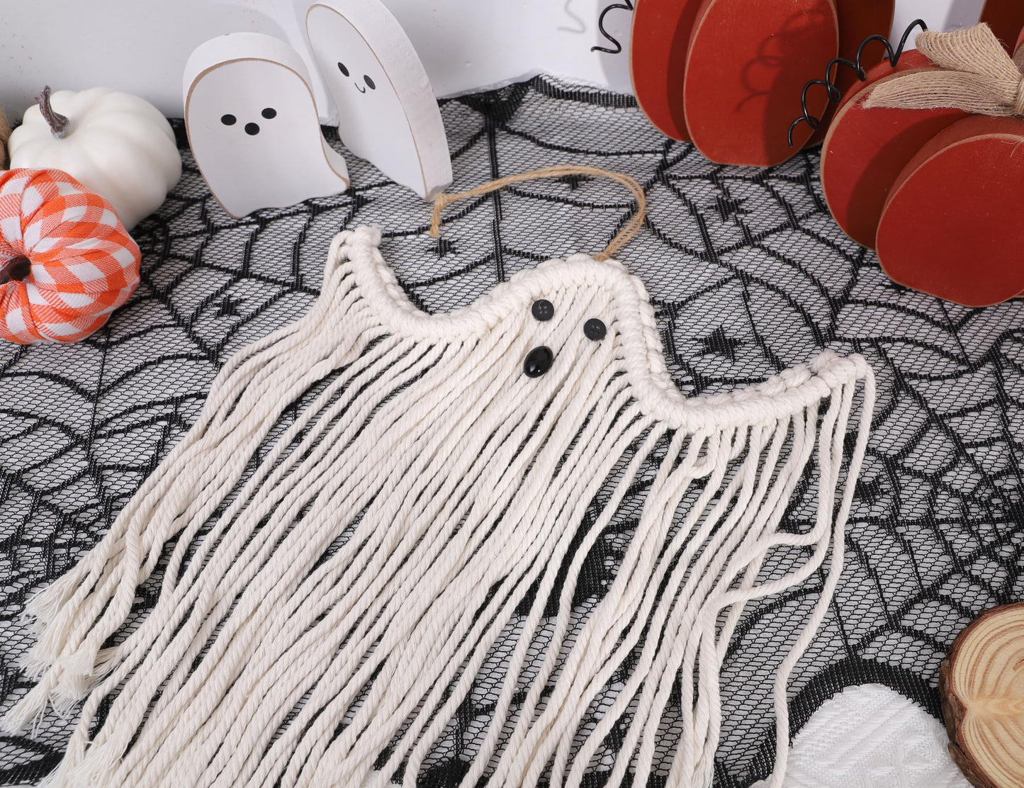 Halloween Macrame Ghost Wall Decor- Set of 2 Ghost Wall Hanging, Halloween Boho Ghost Decorations, Handmade Ghost Decor, Spooky Season Decor