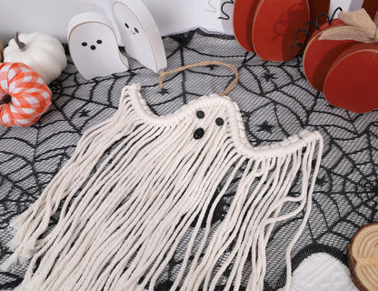 Halloween Macrame Ghost Wall Decor- Set of 2 Ghost Wall Hanging, Halloween Boho Ghost Decorations, Handmade Ghost Decor, Spooky Season Decor