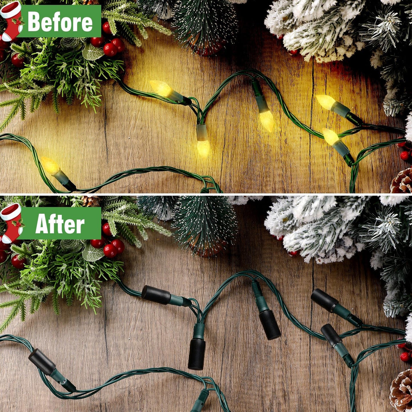 Cinnvoice 20 Pcs No Glow Christmas Bulbs Light Caps Compatible with C7 LED String Lights Rubber String Lights Caps Soft Christmas Light Caps Blackout Light Cap Covers