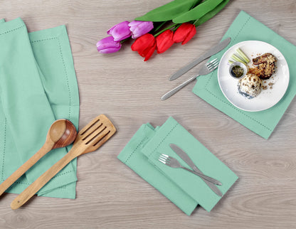 Cotton Cloth Dinner Napkins Set of 12 - Hemstitched 18x18 Inch Decorative Soft Durable Washable Reusable Perfect for Dining Table Décor Farmhouse Easter Christmas Party Wedding & Everyday Use - Aqua