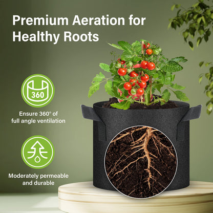 HealSmart Plant Grow Bags 5 Gallon, Tomoato Planter Pots 10-Pack with Handles, Aeration Nonwoven Fabric, Heavy Duty Gardening Planter for Vegetable, Herbs and Flowers, Black