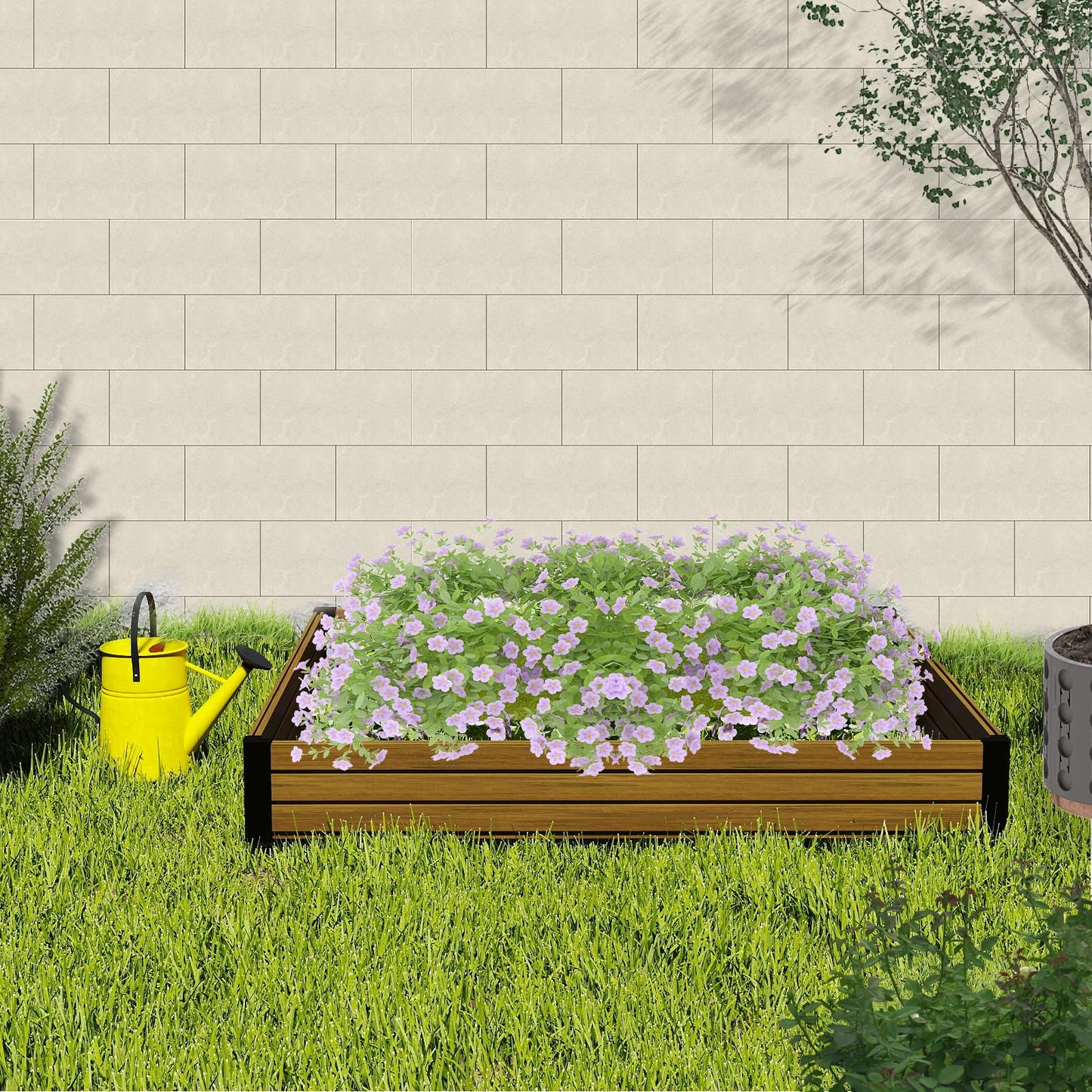 treslam Elevated Wooden Raised Garden Planter Outdoor Flower & Vegetable Box for Patio, Backyard, or Garden - Durable, Weather-Resistant Design - 47.2" x 47.2" x 6.3" (Brown)