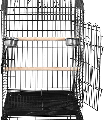 63.5" Rolling Bird Cage Open Top Large Iron Cage for Quaker Parrot Cockatiel Sun Parakeet Green-Cheek Conure with Rolling Stand & Storage Shelf