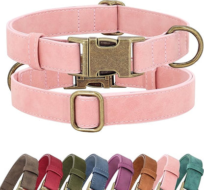 Didog Soft PU Leather Dog Collar, Stylish Quick Released Dog Collar for Large Dogs, Easy Clean Adjustable Pet Collar for Daily Walking, Pink, L Fit 16-22" Neck