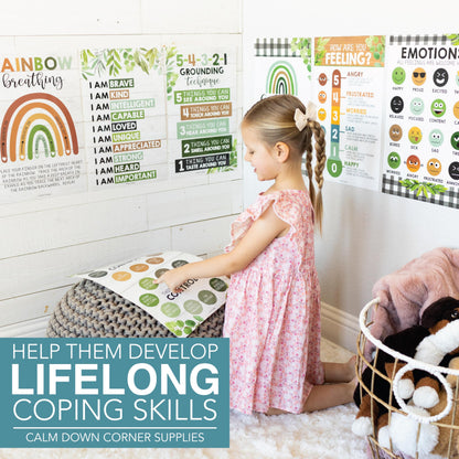 Hadley Designs 8 Calming Corner Posters for Classroom Must Haves - Calm Down Corner Supplies with Emotions Chart, School Counselor Mental Health Poster, Feelings Chart For Kids, Boho Classroom Decor