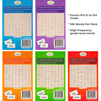106 Sight Words Flash Cards 1st Grade for Kids Ages 5-6, Dolch & Fry Sight Word Reading Games, Learning Activities for Kids with 7 Educational Game Ideas
