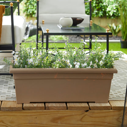 The HC Companies 28 Inch Romana Planter Box with Drainage Plug, Lightweight UV-Resistant Plastic Outdoor Planters, 1-Pack Flower Box for Garden, Patio, Balcony, and Fence, Sandstone