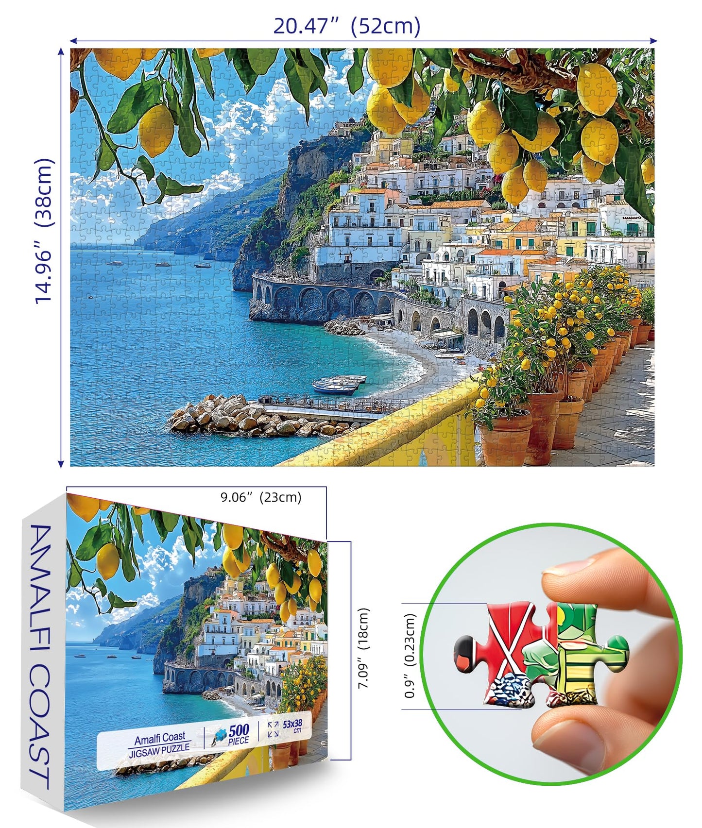 MINIWAN 500 Piece Amalfi Coast Puzzle, Premium Jigsaw Puzzle for Adults, Rustic Style, 23 x 15 Inches