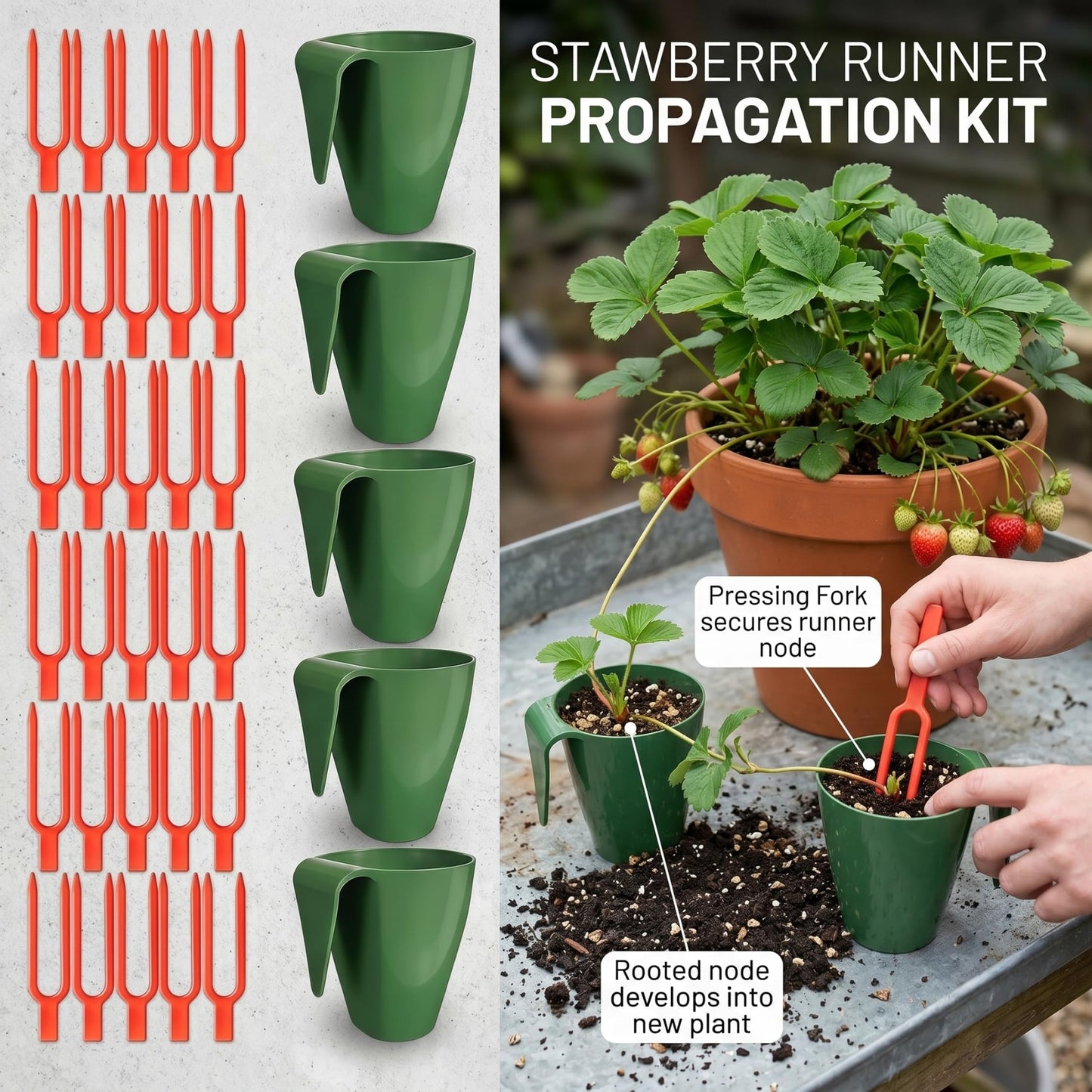 Xoeryoy Propagation Cups, 20PCS Small Strawberry Propagation Cups with 50 Vine Press Forks Plastic Planter for Runner Rooting & Transplanting