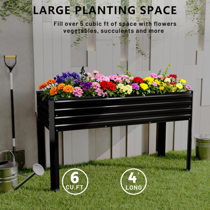 Vengarus Galvanized Raised Garden Bed Outdoor with Legs,48×18×30in Metal Elevated Raised Planter Box for Backyard, Patio, Balcony, 300lb Capacity,Black(2PCS)
