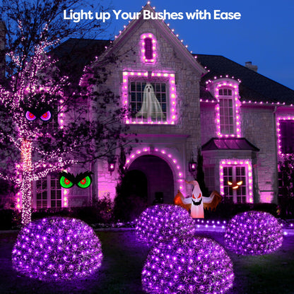 WBao Halloween Lights Outdoor 360LED 11.5ft x 6.9ft Halloween Net Lights with 8 Modes, Timer, Connectable, Waterproof & Dark Green Wire for Lawn, Bushes, Shrubs Outdoor Holiday Decorations, Purple
