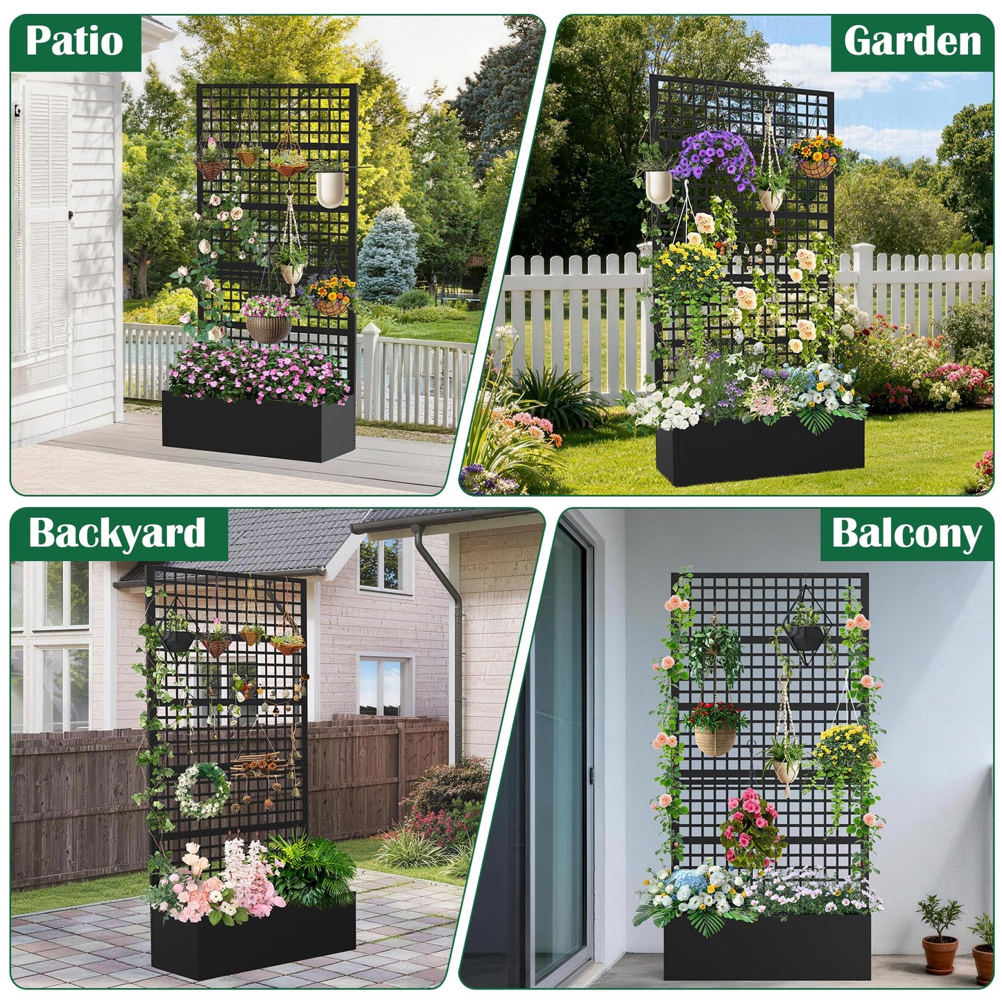 Toriexon Metal Planter Box with Trellis 47" L x 16" W x 72" H, Raised Garden Bed with Privacy Screen, Privacy Planters for Climbing Plants, Flowers, Vegetables, Fruits